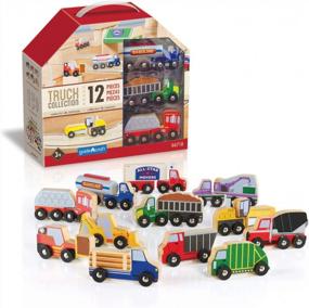 img 4 attached to Набор из 12 деревянных грузовиков для малышей от Guidecraft: идеальный набор транспортных средств для лучшего обучения и развлечения