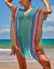 img 1 attached to Shermie Swim Cover Up для женщин с радужным V-образным вырезом Loose Beach Hollow Out Crochet Cover Up