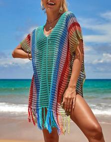 img 3 attached to Shermie Swim Cover Up для женщин с радужным V-образным вырезом Loose Beach Hollow Out Crochet Cover Up