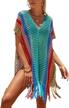 shermie swim cover up for women rainbow v neck loose beach hollow out crochet cover up logo