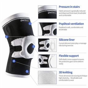 img 3 attached to Knee Brace Compression Sleeve Support For Men Women With Patella Gel Pad & Side Stabilizer - Running Weightlifting Sports, Meniscus Tear Arthritis Joint Pain Relief (Large, Black&Ash)