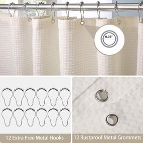 img 1 attached to Hotel-Quality Waffle Weave Shower Curtain With Stainless Steel Hooks - Heavy Duty, Water Repellent Fabric For Bathroom And Bathtubs - Cream 72 X 72 Inches