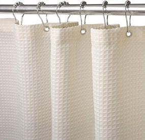 img 4 attached to Hotel-Quality Waffle Weave Shower Curtain With Stainless Steel Hooks - Heavy Duty, Water Repellent Fabric For Bathroom And Bathtubs - Cream 72 X 72 Inches