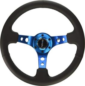 img 1 attached to 🖤 NRG Innovations RST-006BL Reinforced Steering Wheel: 350mm Sport Wheel, Blue Spokes, Black Leather