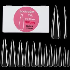 img 3 attached to Gootrades Clear Stiletto Nail Tips - 504Pcs XL-Sized Artificial Nails With Case For DIY Home Manicure & Salon Use, Full Coverage & Extra Length (54Mm) For Perfect Nail Art - 12 Sizes (0-11)