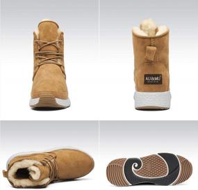 img 2 attached to AU&MU Women'S Sheepskin Snow Boots With Taurus Metal Buckle, Brass Eyelets, Suede Upper And Laces For Winter
