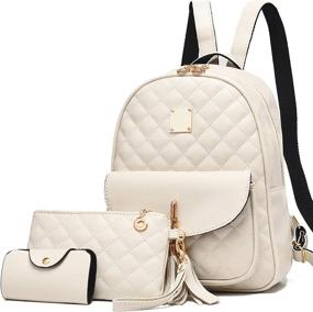 img 4 attached to Backpack 3 Pieces Fashion Leather Shoulder Women's Handbags & Wallets ~ Fashion Backpacks