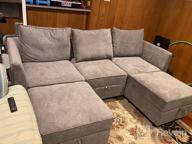 img 1 attached to Modern Bluish Grey U-Shaped Sectional Sofa With Reversible Chaise And Ottoman By HONBAY review by Tom Ball