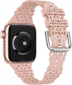 img 3 attached to TOYOUTHS Soft Stretchy Lace Flower Cut-outs Band for Apple Watch Women 41mm 40mm 38mm, Breathable & Waterproof Silicone Lacy Band for iWatch Series 8 7 6 5 4 3 2 1 SE, Pink Sand