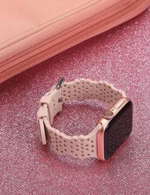 img 2 attached to TOYOUTHS Soft Stretchy Lace Flower Cut-outs Band for Apple Watch Women 41mm 40mm 38mm, Breathable & Waterproof Silicone Lacy Band for iWatch Series 8 7 6 5 4 3 2 1 SE, Pink Sand