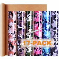 🔥 camo heat transfer vinyl bundle: 17-pack htv vinyl sheets with weeding tool & teflon sheet for cricut, silhouette, and more logo