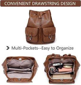 img 3 attached to 🎒 VASCHY Fashion Leather Flap Drawstring Backpack for Women - Handbags & Wallets" at Fashion Backpacks