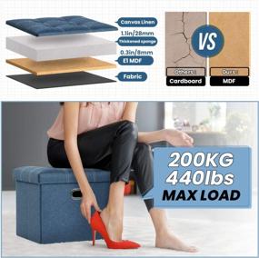 img 3 attached to COSYLAND Ottoman With Storage For Room Folding Ottoman Foot Stool Footrest Seat Linen Fabric Ottoman Rectangle Collapsible Bench With Handles Lid Toy Chest Light Denim Blue L17 X W13 X H13 Inches