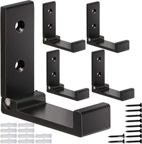 img 4 attached to Folding Coat Hooks: 5Pcs Wall Mounted Towel Hooks for Hats, Bags, and Fitness Equipment - Heavy Duty Aluminum Alloy, Rustproof - with Screws, Headphone Holder - Black