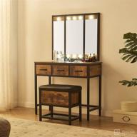 💡 rustic brown led lights dressing table with mirror, 3 drawers & stool by fineboard логотип