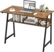 wohomo small writing desk for small spaces with large storage book shelf, office home computer table,easy assembly modern cheap kids study desk,wood rustic walnut logo