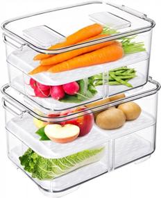 img 4 attached to Suwimut 2 Pack Fridge Storage Containers Produce Saver, Stackable Refrigerator Organizer Bins Fresh Keeper Container With Vented Lids And Removable Drain Tray For Fruits And Vegetables