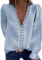 women's sexy lace crochet v neck puff sleeve swiss dot blouse top logo