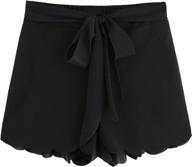 stay cool and comfy: makemechic women's black summer shorts with elastic waist and scalloped hem logo