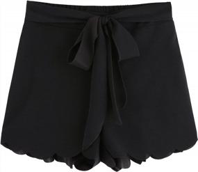 img 4 attached to Stay Cool And Comfy: MakeMeChic Women'S Black Summer Shorts With Elastic Waist And Scalloped Hem