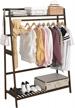 udear freestanding bamboo clothing rack with shelves, garment hanging rack for bedroom, large brown logo