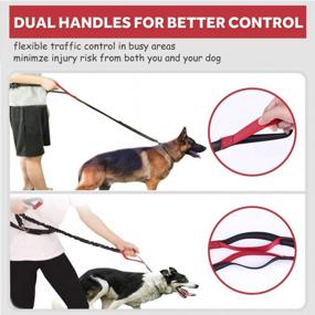 img 1 attached to Hands Free Dog Leash For Running Walking Training Hiking, Dual-Handle Reflective Bungee, Poop Bag Dispenser Pouch, Adjustable Waist Belt, Shock Absorbing, Ideal For Medium To Large Dogs (Black/Red)