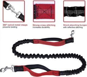 img 3 attached to Hands Free Dog Leash For Running Walking Training Hiking, Dual-Handle Reflective Bungee, Poop Bag Dispenser Pouch, Adjustable Waist Belt, Shock Absorbing, Ideal For Medium To Large Dogs (Black/Red)