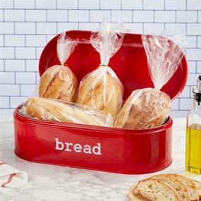 img 3 attached to 🍞 Retro Red Metal Bread Box: Stylish and Spacious Kitchen Countertop Storage Solution (17.3 x 8.3 x 6.5 In)