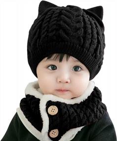 img 4 attached to Bienvenu Baby Boy Girl Зимняя шапка, шапка-бини для малышей с шарфом, вязаная шапка на флисовой подкладке, грелка для шеи для детей, 2 предмета