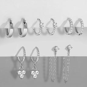 img 1 attached to Set Of 5 Cute Huggies Chain Hoop Earrings For Women And Girls, Hypoallergenic Gold And Silver Dangle Earrings With Cubic Zirconia - Perfect Gift Idea