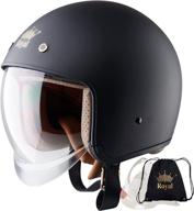 🏍️ royal m139 open face motorcycle helmet - multi size & colors, replacement visor included! retro-elegant design, classic style for adult women and men. anti-scratch visor, dot approved. (matte black, s) logo