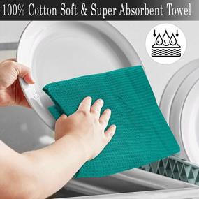 img 2 attached to 12 Pack 100% Cotton Kitchen Towels - Super Absorbent Waffle Weave Tea Towels For Quick Drying, Cleaning & Dish Rags – Teal By Ruvanti.