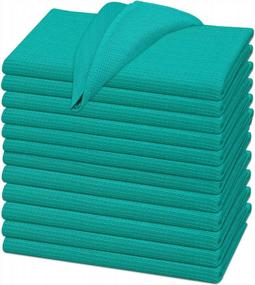 img 4 attached to 12 Pack 100% Cotton Kitchen Towels - Super Absorbent Waffle Weave Tea Towels For Quick Drying, Cleaning & Dish Rags – Teal By Ruvanti.