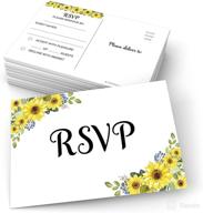 🌻 321done sunflower rsvp postcards (set of 50) - vintage rustic floral cards for wedding, bridal or baby shower, party guest count - made in usa логотип