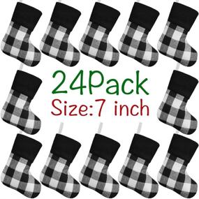 img 4 attached to 24 Pack 7 Inch Buffalo Plaid Christmas Stockings With Plush Cuff | Classic Xmas Decorations For Whole Family, Black & White