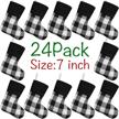 24 pack 7 inch buffalo plaid christmas stockings with plush cuff | classic xmas decorations for whole family, black & white logo