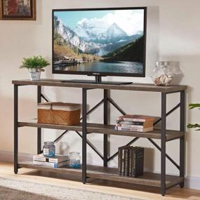 img 3 attached to Rustic Industrial Console Table With 3-Tiered Storage Shelves For Entryway And Behind Sofa - 55 Inch Dark Grey Oak Finish By BON AUGURE