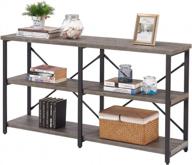 rustic industrial console table with 3-tiered storage shelves for entryway and behind sofa - 55 inch dark grey oak finish by bon augure logo
