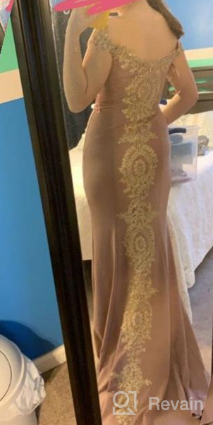 img 1 attached to Off Shoulder Long Gold Lace Applique Mermaid Prom Dress Formal Evening Gowns review by Jeff Diaz