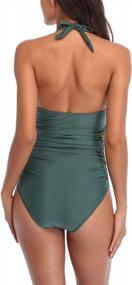 img 2 attached to Women'S Tummy Control Halter One Piece Retro Swimsuit Sexy Ruched Slimming Vintage Bathing Suit
