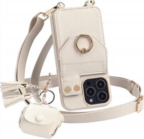 img 4 attached to Чехол для телефона через плечо с блокировкой RFID для IPhone 14 Pro Max - кошелек с держателем для карт, ремешок через плечо для женщин, защитный чехол из искусственной кожи с чехлом Airpods Pro