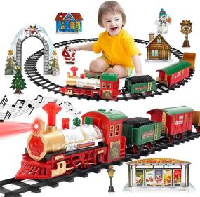 img 4 attached to Классический рождественский поезд с фарами, реалистичными звуками, 4 вагонами и гусеницами - идеальный подарок для рождественского декора под елкой - DeAO Train Set