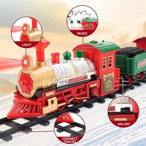 img 2 attached to Classical Christmas Train Set With Headlight, Realistic Sounds, 4 Cars Carriage And Tracks - Perfect Gift For Christmas Décor Under The Tree - DeAO Train Set