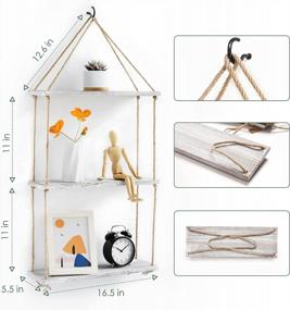 img 3 attached to 3 Tier White Wood Floating Shelves With Rope - Rustic Home Decor For Kitchen, Bathroom & Bedroom