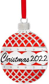 img 4 attached to 2022 Red Flat Ball Christmas Ornament With Crystals - Keepsake Engraved Dated Decoration For Tree - Klikel 2022 Holiday Gift Idea
