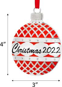 img 3 attached to 2022 Red Flat Ball Christmas Ornament With Crystals - Keepsake Engraved Dated Decoration For Tree - Klikel 2022 Holiday Gift Idea