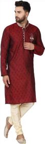 img 1 attached to Red Jacquard Silk Kurta Pajama Wedding Party Suit Dress Set With Paisley Print For Men By SKAVIJ (Size Small)