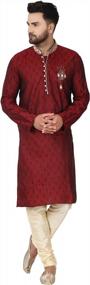 img 4 attached to Red Jacquard Silk Kurta Pajama Wedding Party Suit Dress Set With Paisley Print For Men By SKAVIJ (Size Small)
