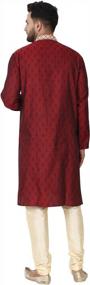 img 3 attached to Red Jacquard Silk Kurta Pajama Wedding Party Suit Dress Set With Paisley Print For Men By SKAVIJ (Size Small)