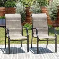 set of 2 phi villa outdoor high back dining chairs with textilene fabric padding and steel frame, perfect for patio, porch, deck, and yard use logo